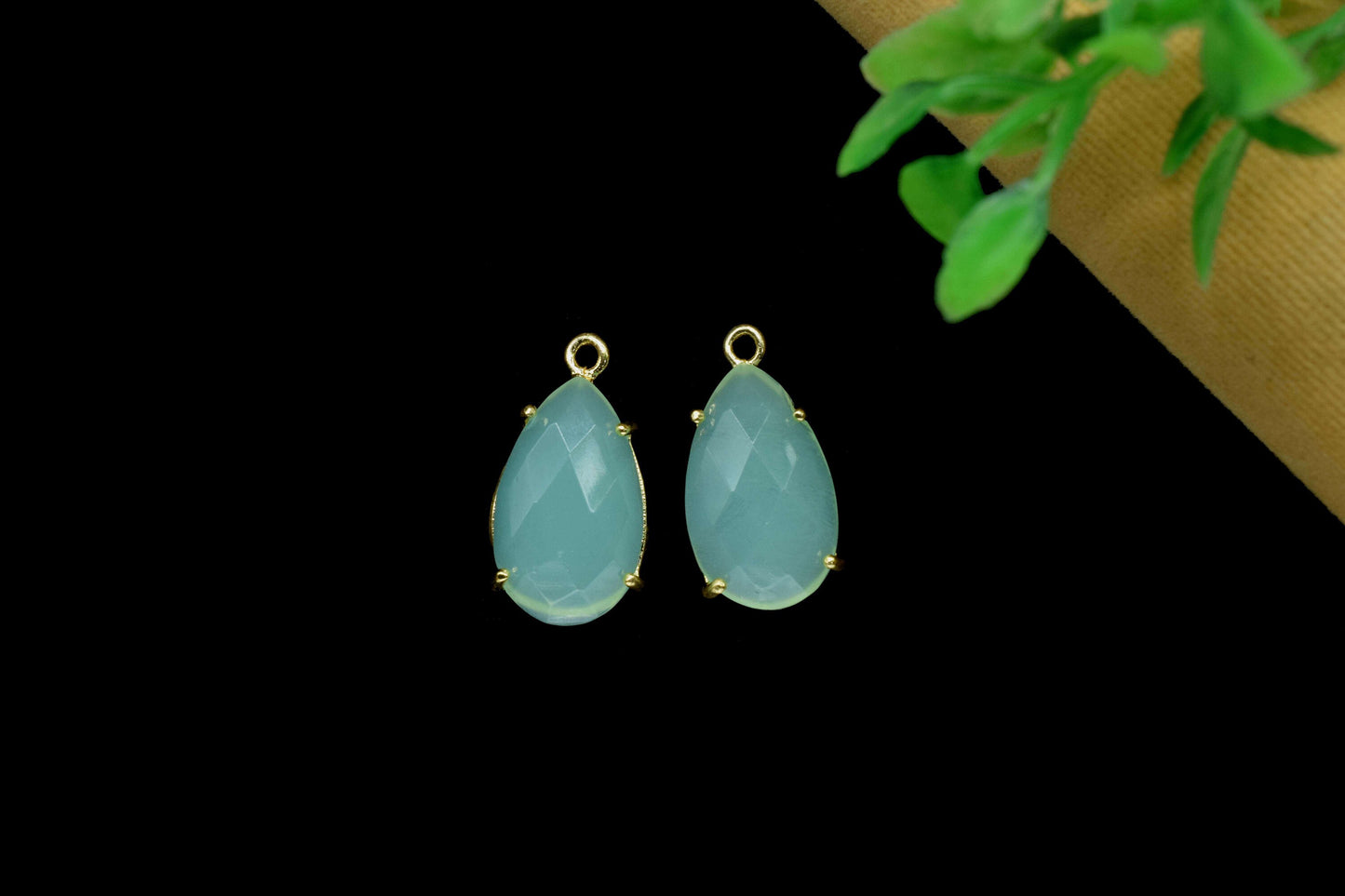 Aqua Chalcedony 12x20mm Teardrop Single bail connector,Green Mint jewelry making,Prong Set Bezel Pendant,Aqua Quartz Handmade Gemstone Bezel