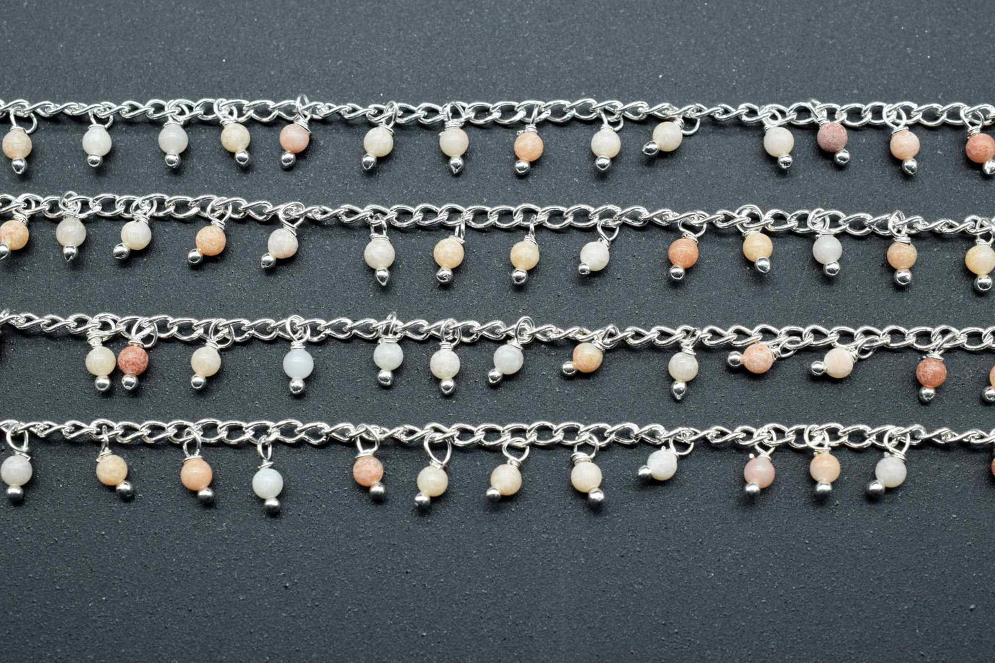 Peach Moonstone Cluster Rosary,Smooth Round Beads Rosary,Moonstone Wire Wrapped Jewelry,Dangling Rosary Chain,Jewelry Making Beaded Chain,