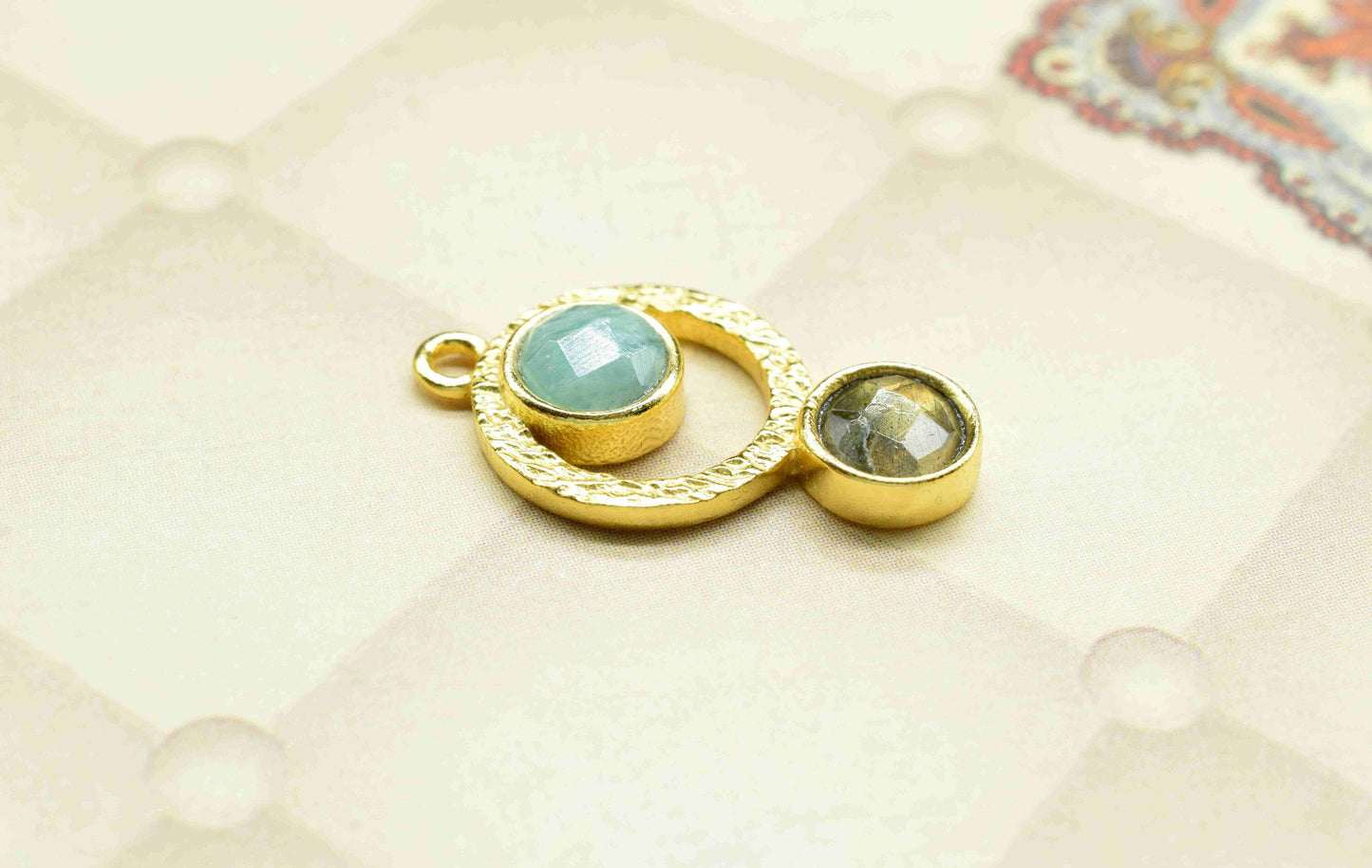 Amazonite + Labradorite   Pendant , Multi Gemstone Handmade Pendant , Gold Plated Connectors ,Single Bail Gemstone Connector Charm