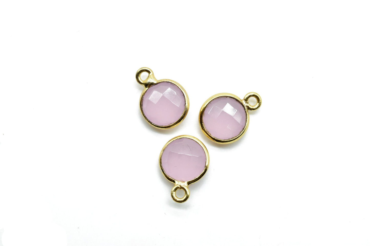 Rose Quartz 8mm charm,Rose Quartz Pendant,Rose Quartz Round Gold Plated bezel,Rose Quartz Vermeil Bezel,jewelry making charm,Brass connector