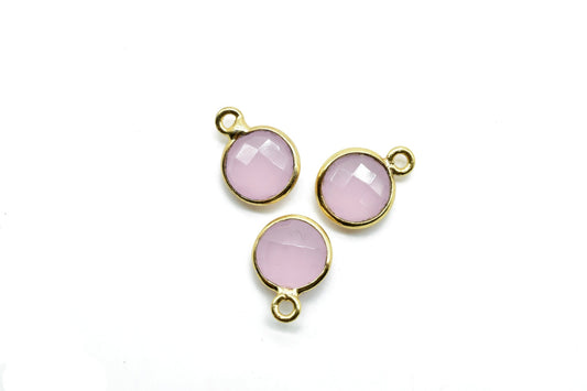 Rose Quartz 8mm charm,Rose Quartz Pendant,Rose Quartz Round Gold Plated bezel,Rose Quartz Vermeil Bezel,jewelry making charm,Brass connector