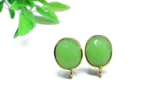 Chrysoprase 10x12mm oval Earring Connector,Jewelry,bezel frame Connector, Post Studs Connectors,Chrysoprase Ear Studs,Oval Earring Connector