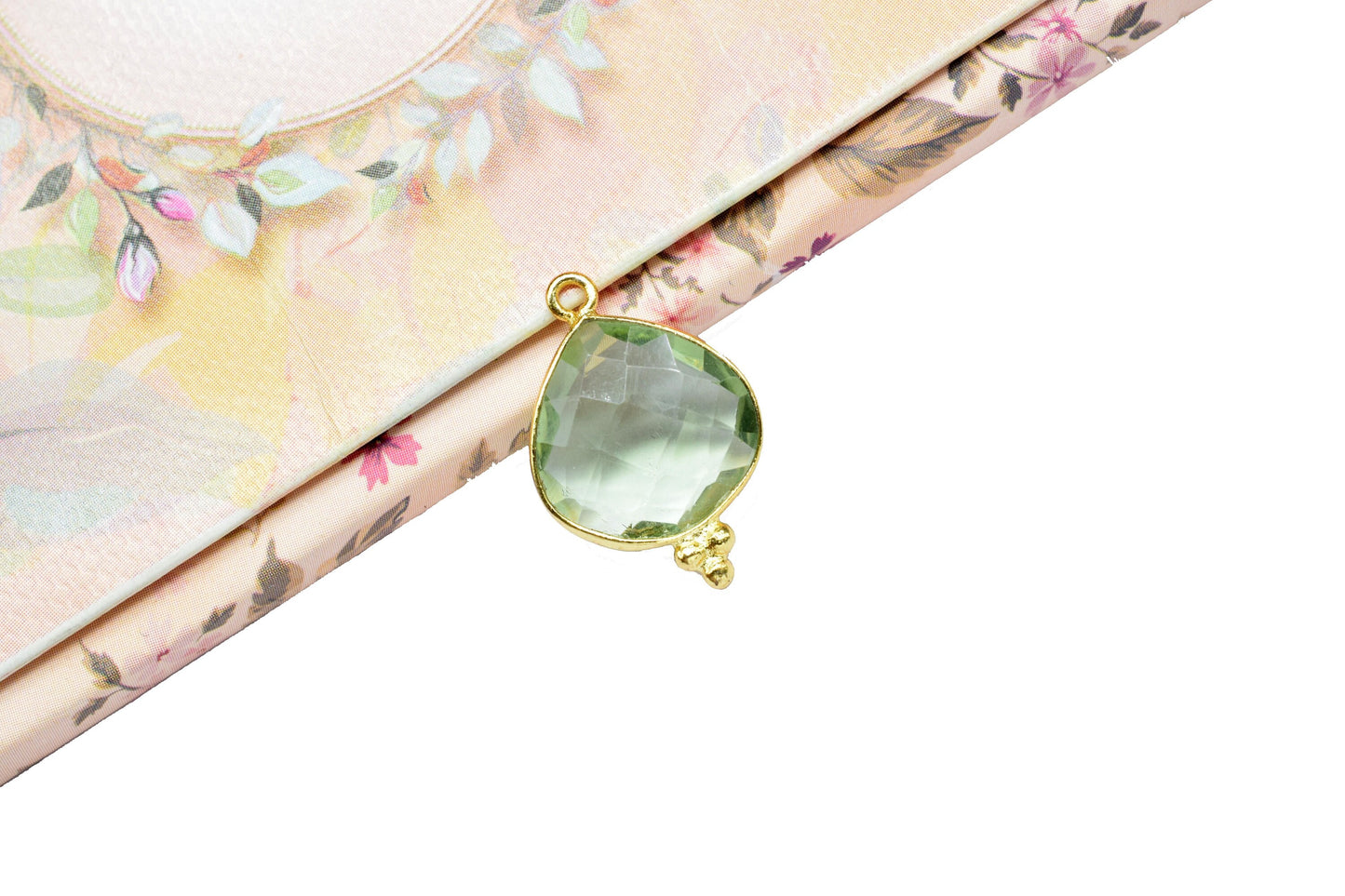 Green Amethyst Single Bail Pendant,Amethyst Gemstone Brass Charms Gold Plating Jewelry Making,Green Amethyst Quartz 14mm Heart Shape charms
