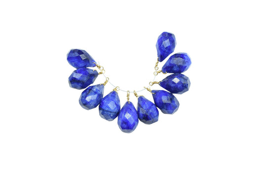 Blue Sapphire 10x14mm Faceted Drops, Blue Sapphire Wire Wrapped Beads,dainty dangle Gemstone Connector,Sapphire Connector Charms,Wife Gifts
