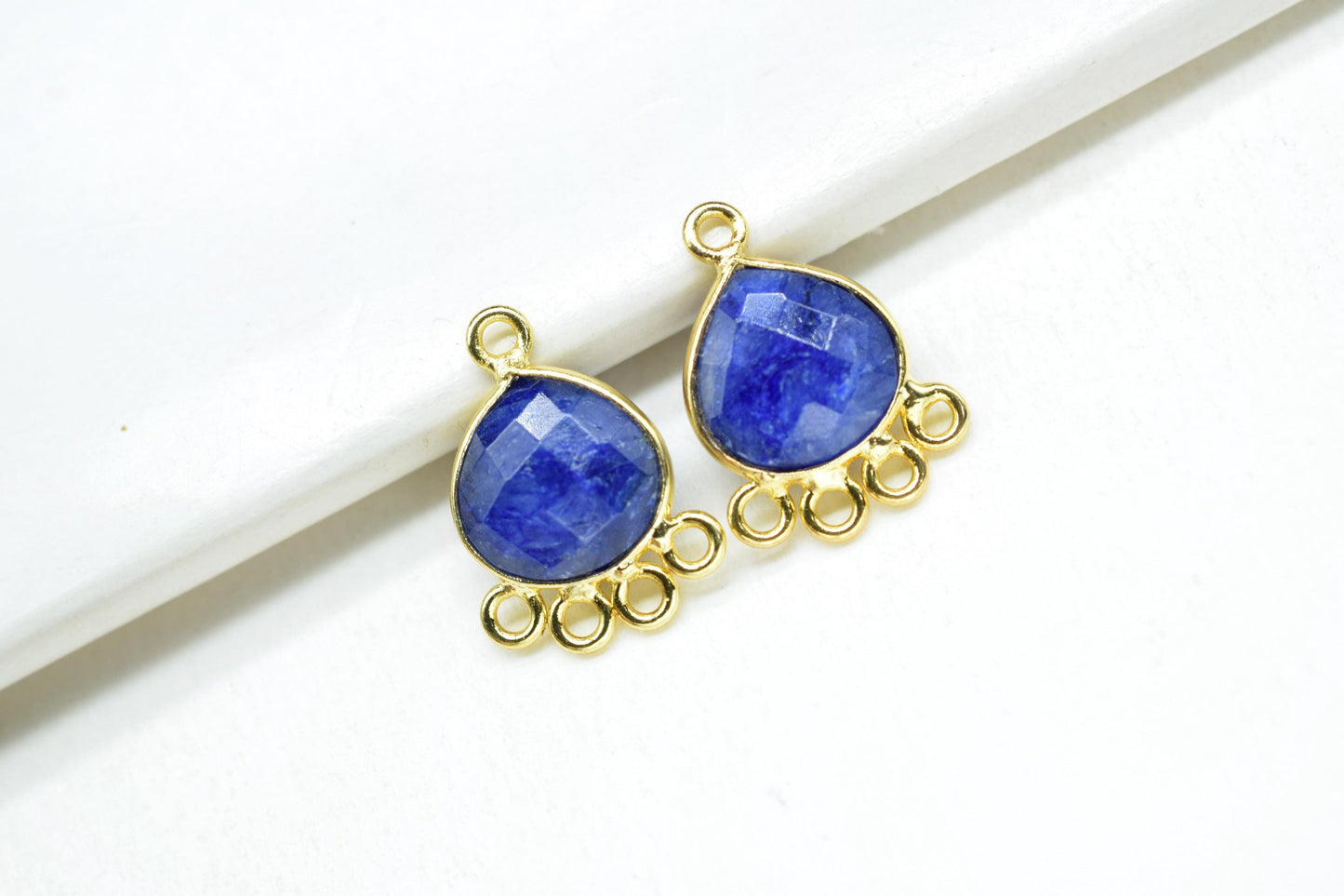 Blue Sapphire Heart Shape Pendant/Gold Plated Charms Jewelry/Handmade Connector Jewelry/Connector Charms/Station Bezel Link Supplies/ Gift