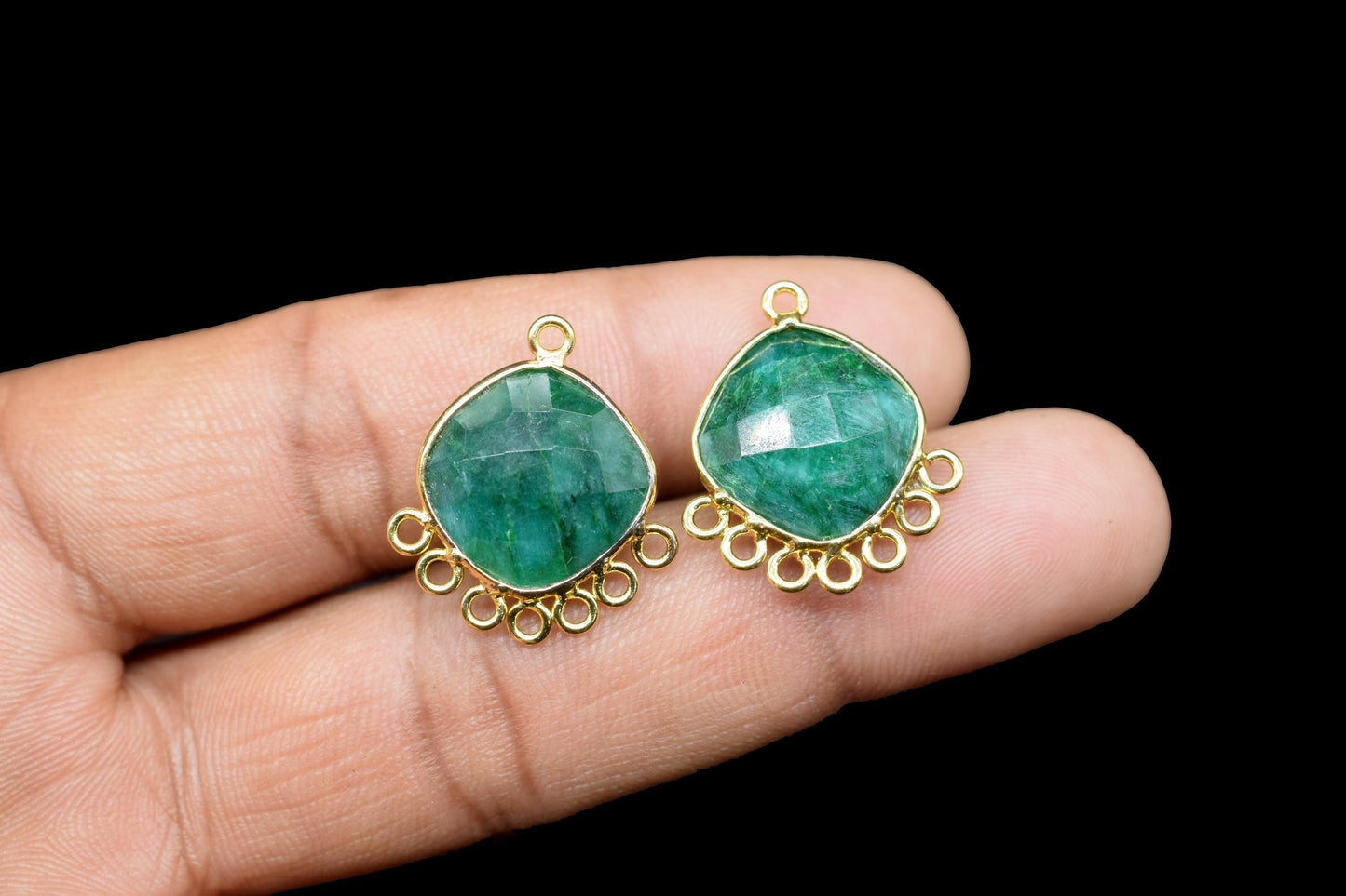 Natural Emerald 14mm Cushion Bezel Charm/Gemstone Single Bail/Component charm/Handmade Jewellery Connectors/Women Jewelry/Handmade Connector