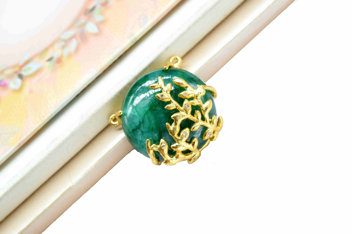Natural Emerald Smooth Gemstone 20mm Round Shape Pendant,Emerald Gemstone gold Plating Jewellery,Emerald Fancy Single Bail Pendant Jewelry