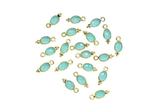 Aqua Chalcedony Charms Connector/Handmade Jewelry/Gold Plated Connector/Tiny Pendant/Aqua Pendant/oval Shape Connector/Gemstone Charms/Gift