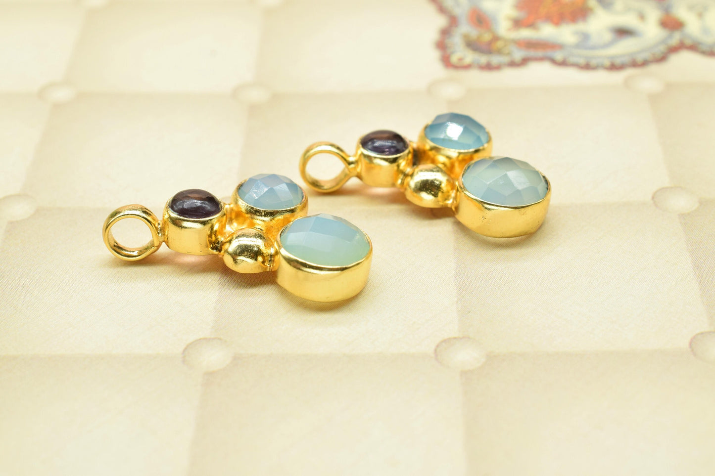 Multi Stone faceted Pendant,Aqua Quartz Pendant,Boho Pendant,Gemstone Pendants jewelry,Handmade Pendant Charm,statement Brass Pendant,Gift