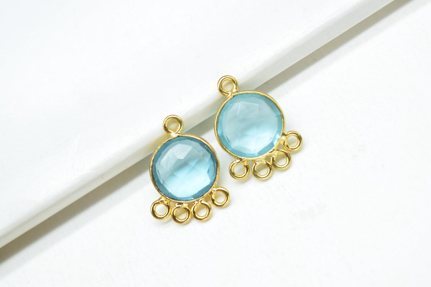 Sky Topaz 10mm Round Bezel Charm/Gemstone Brass Component/Single Bail Pendant charms/Round Handmade Jewellery Connector/B'day Gift