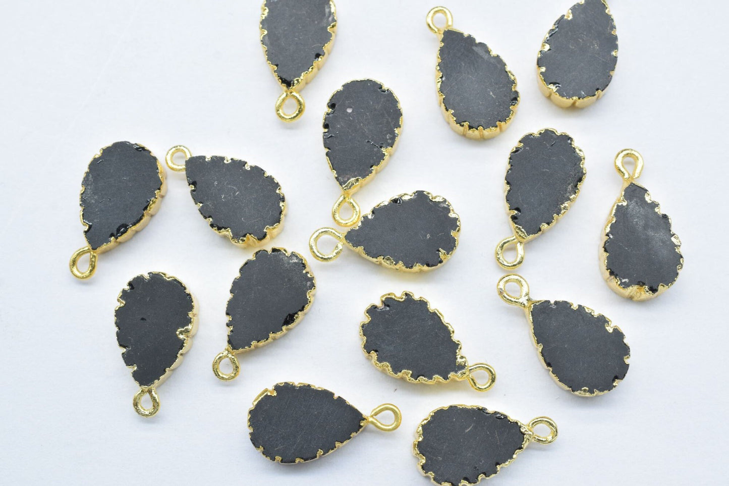 Black Onyx Pendant Charms,Handmade Cabechon Pendant,Necklace Connectors,Charms Jewelry,Gemstone Electroplated,Teardrop Single Bail Connector