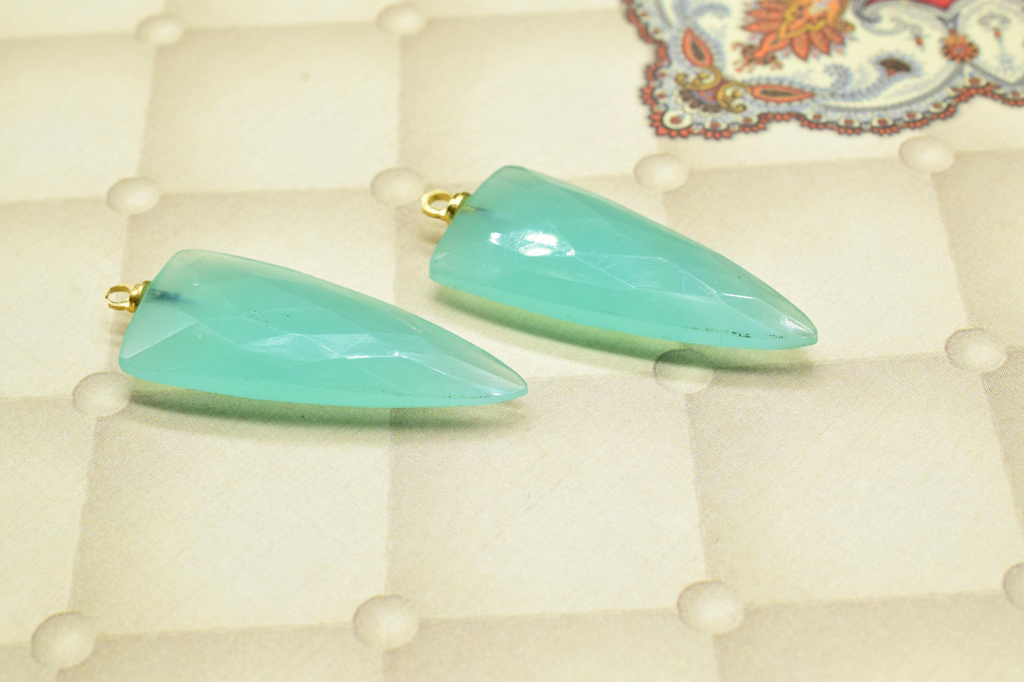 Aqua Quartz Single Bail Pendant,Drill Pendant,Craft Supplies Tools,Handmade Component Jewelry,Station Bezel Link,Long Triangle Bezel charm