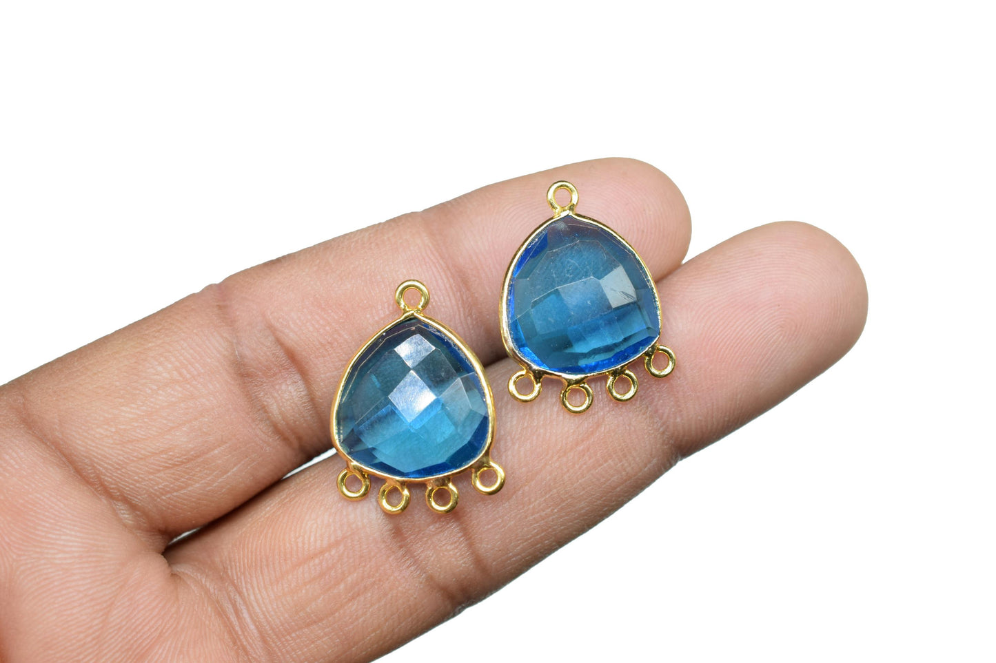 Blue Topaz 15mm Triangle Bezel Connector/Gold Plated Jewelry/Women Jewelry/Connector Jewelry/Handmade Connector/Connector Jewelry/Gift
