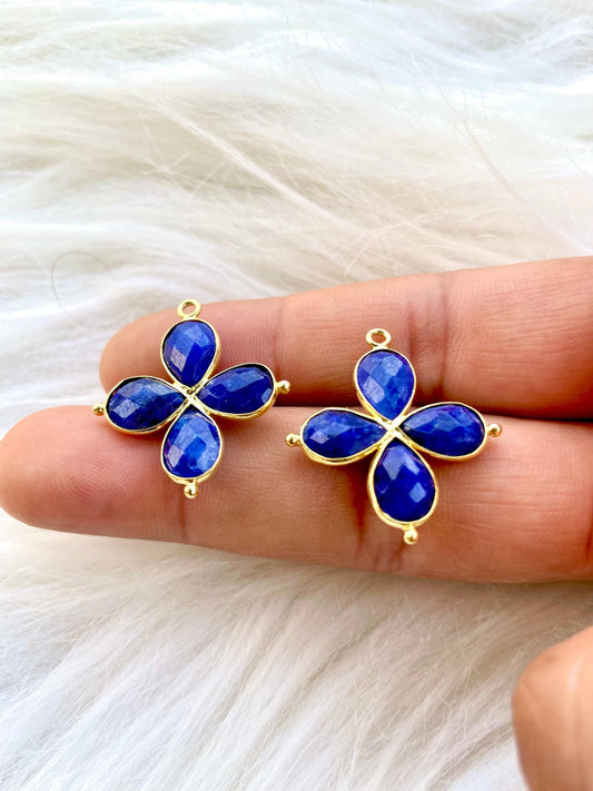 Blue Sapphire Teardrop Pendant,Blue Gemstone jewelry,Sapphire Bezel connectors,Gemstone Bracelet Charms,Single Loop connector,B'Gifts,P122