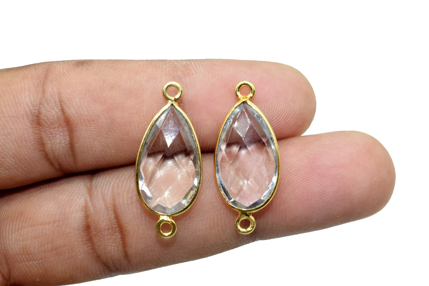 Crystal 10x18mm Pear shape double bail connector,Crystal Pear Shape Bezel Connector Gold Plated,Crystal Connector,Crystal Jewelry,Crystal