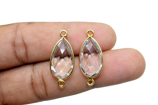 Crystal 10x18mm Pear shape double bail connector,Crystal Pear Shape Bezel Connector Gold Plated,Crystal Connector,Crystal Jewelry,Crystal