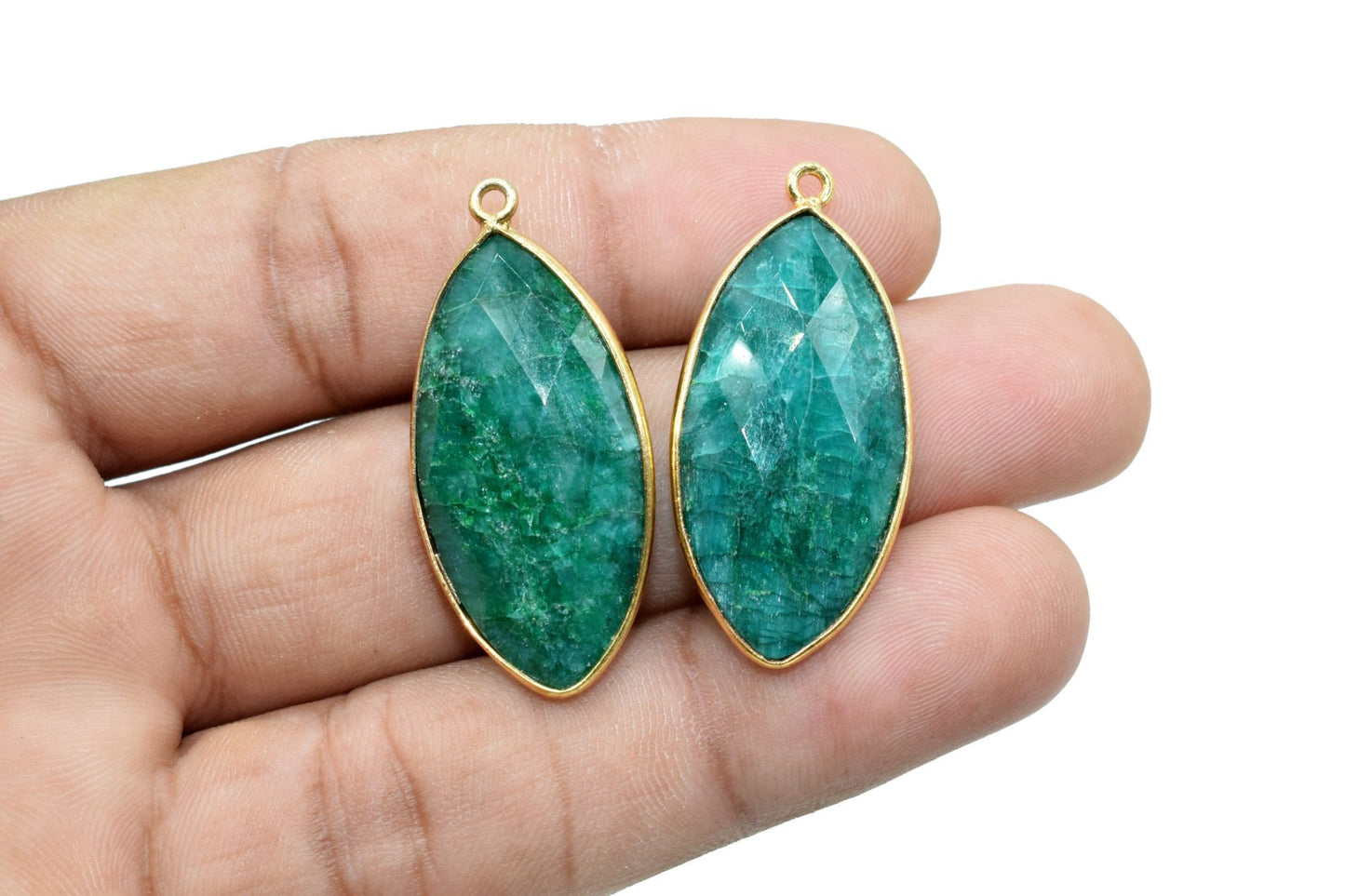 Emerald 15x30mm marquise shape Single bail Connector,Emerald bezels,Jewelry making supplies,Single loop Pendant,Emerald Bezel Links,Emerald