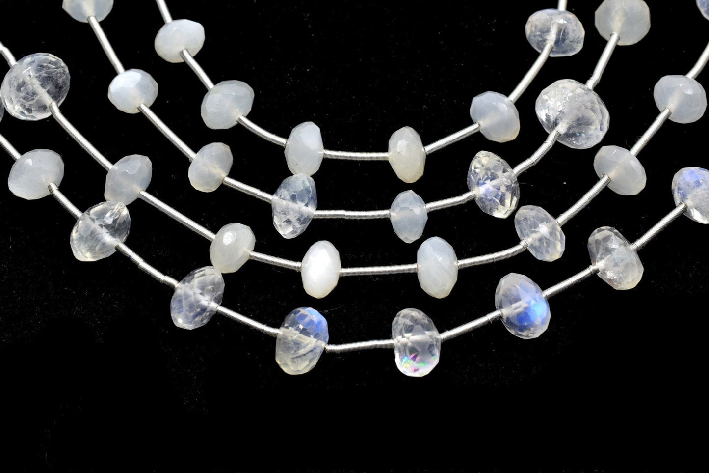 Moonstone faceted roundel beads 6mm to 8mm,White rainbow beads strand,Jewelry making beads,Supplies beads,Moonstone beads, Briolettes strand