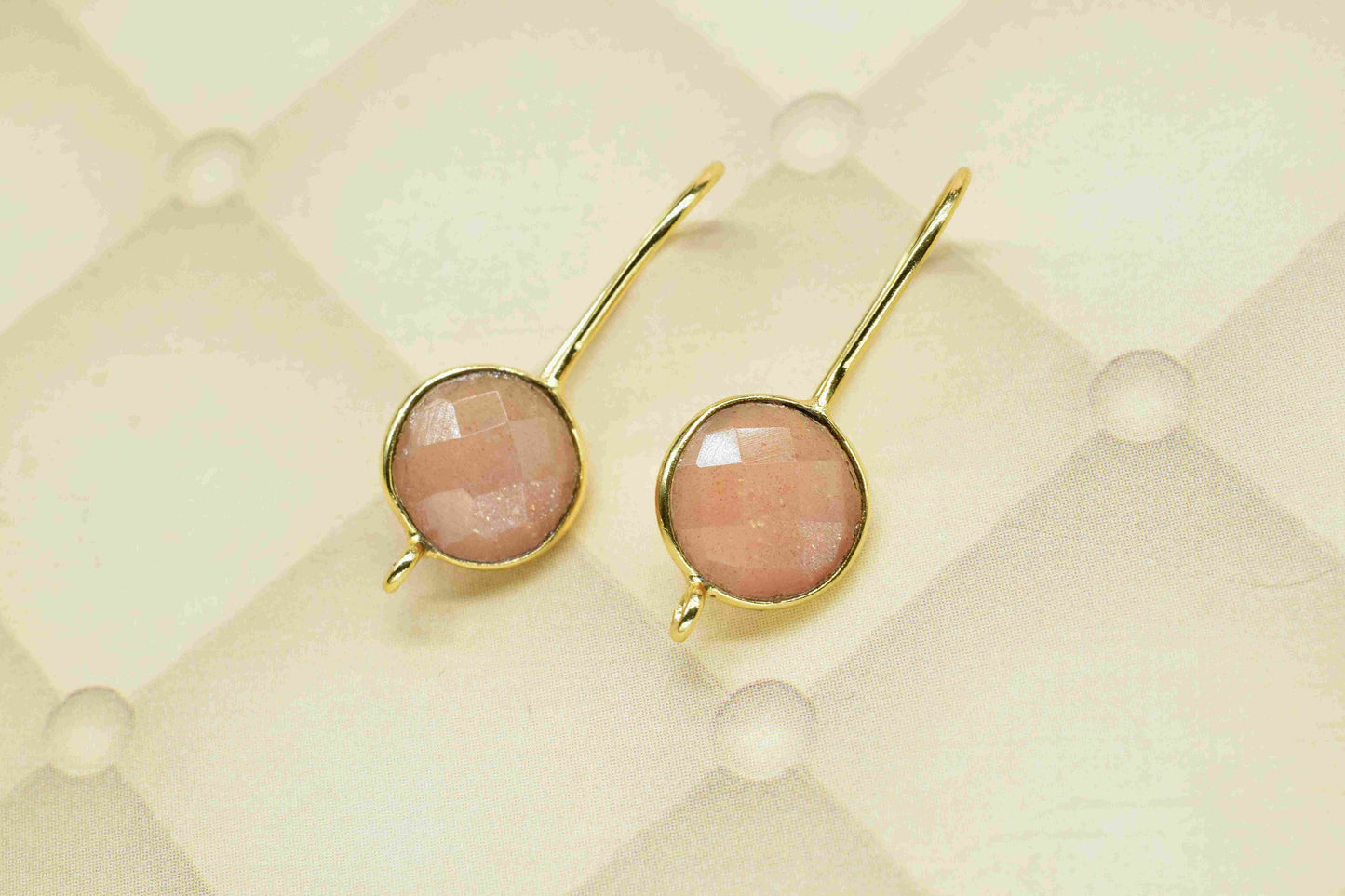 Peach Moonstone  10mm Round Earring,Gemstone Component,Handmade Earring Connector,Peach Moonstone Teardrop Shape Component Jewelry, Gift