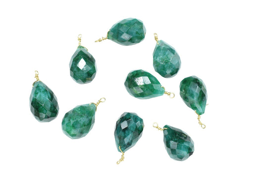 Natural Emerald 10x14mm Faceted Drops,Emerald Wire Wrapped Connector,Emerald dainty Pendant,Emerald Connector Charms,Emerald Teardrop Beads
