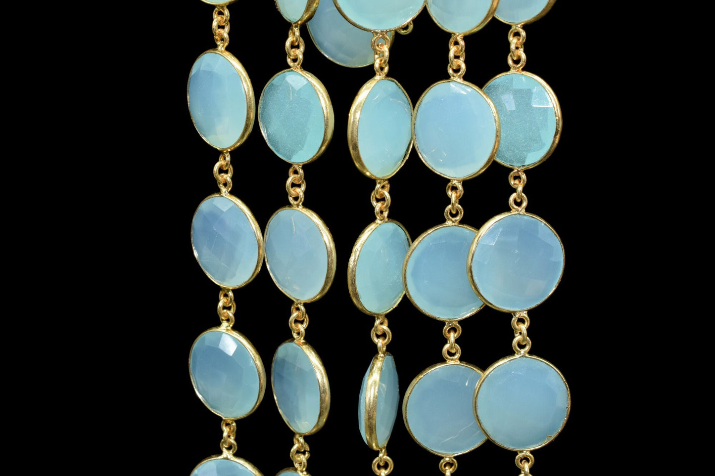 Aqua Chalcedony Round Connector Chain,Chalcedony Gold Bezel Connector Chain,Round Aqua Chalcedony Faceted Gemstone,Gold Plated Rosary Chain