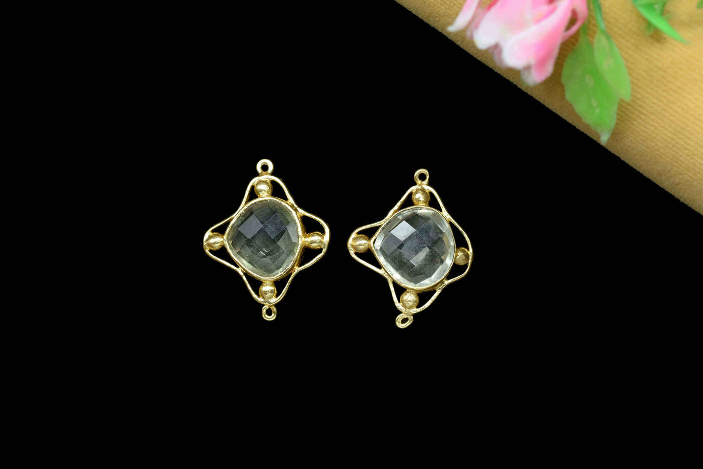 Aquamarine Quartz Bezel Connectors,Aquamarine Quartz Rectangle,Handmade Gemstone Bezel,Quartz jewelry making charm,double bail connnector