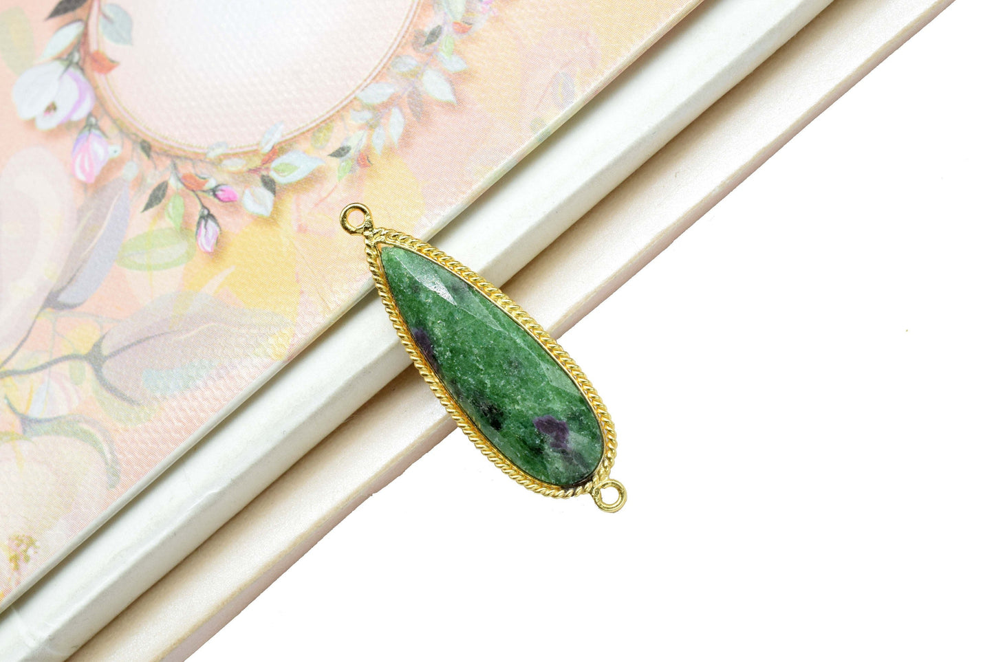 Ruby Zoisite Gemstone Faceted 10x30mm Pear Shape Shape Connector,Zoisite Checker Cut Pendant jewelry,Gemstone Double Bail Connector Pendant