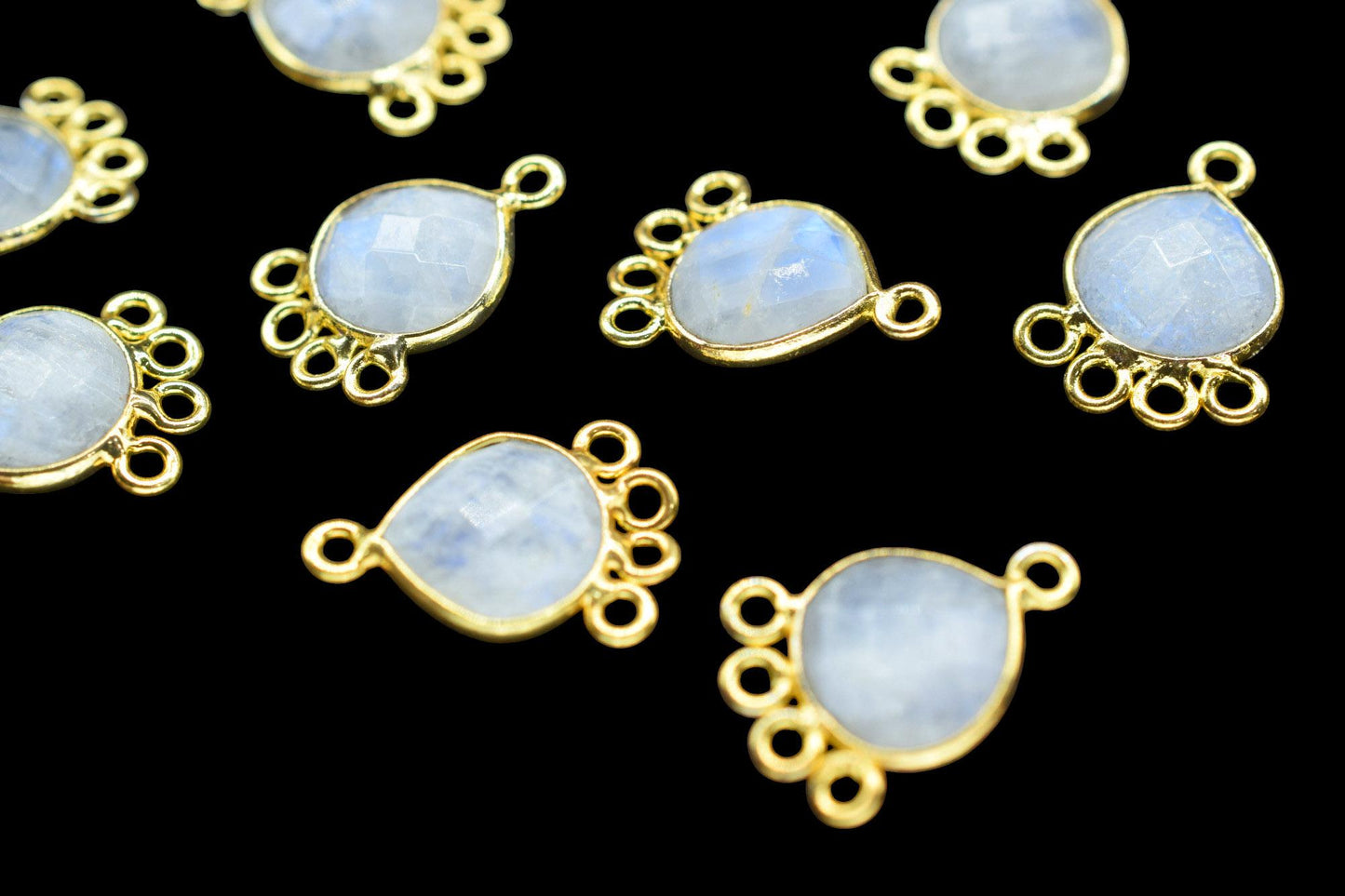 Moonstone Heart Shape Pendant/Gold Plated Charms Jewelry/Handmade Connector Jewelry/Connector Charms/Station Bezel Link Supplies/Bday Gift