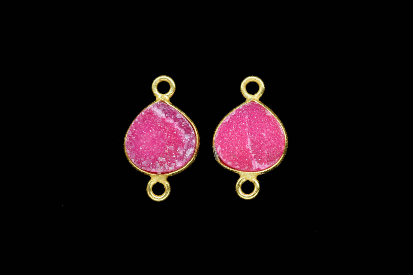 Pink Druzy Gemstone Pendant,Druzy 8mm Heart Shape Component,Double Bail Pendant Jewellery,Electroplated Connector Earring Jewelry DIY Making