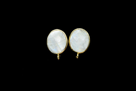 Rainbow Moonstone Oval Shape Earring Connector,Earring Making Connectors,Moonstone connectors post studs,June Birthstone,Bail Connectors,