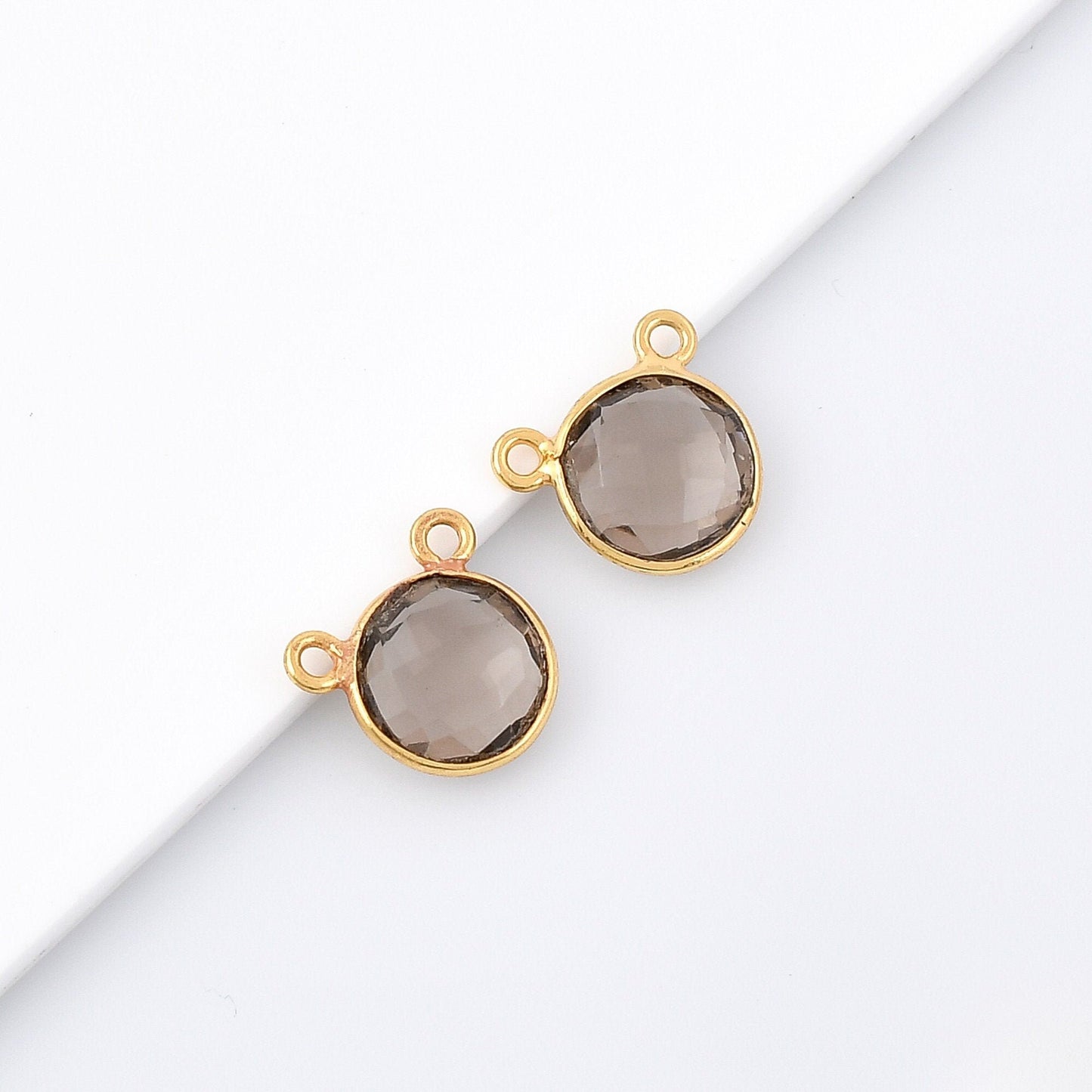 Smoky Quartz 10mm Round Bezel,Smoky double connector,Smoky Gold Plated bezel,Bezel,Gold Vermeil Bezel,Smoky jewelry,Smoky Gold-Filled bezel