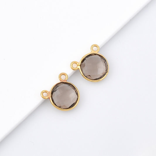 Smoky Quartz 10mm Round Bezel,Smoky double connector,Smoky Gold Plated bezel,Bezel,Gold Vermeil Bezel,Smoky jewelry,Smoky Gold-Filled bezel