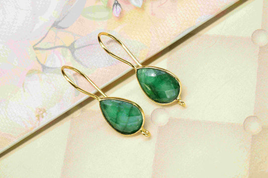 Emerald Gemstone 9x13mm Component,Emerald Teardrop Shape Component,Gemstone Earring,Component Jewelry,Emerald Gemstone Connector,EmeraldGift