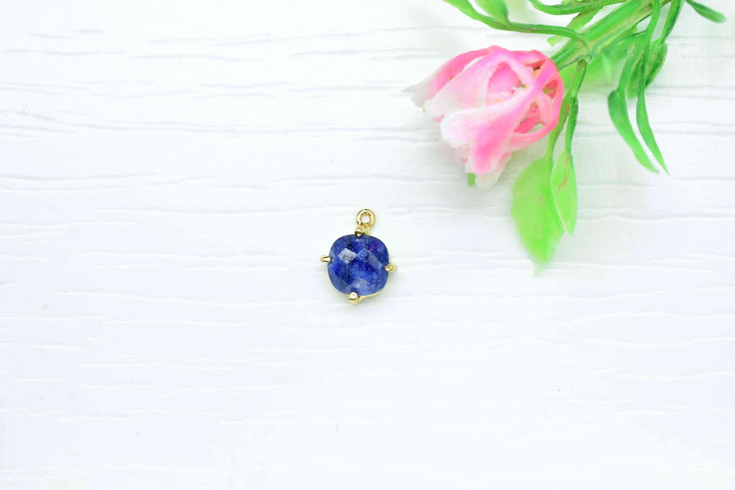 Blue Sapphire 8mm Square Shape Connector,Blue Sapphire Gold Plated Connector Jewelry,Blue Sapphire Component,Sapphire Single Bail Connectors
