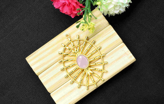 Rose Quartz Gemstone Component Single Bail Charm, Rose Quartz  Connector Pendant, Gold Plated Connectors ,Pendant Jewelry, Earring Component