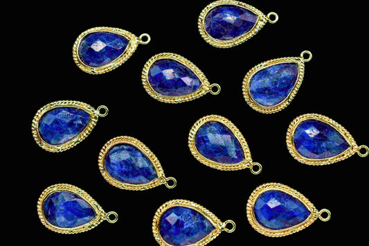 Blue Sapphire Pear Shape Charm,9x13mm Single Bail Connector,Bezel Charms,Sapphire Connectors,Sapphire Pear Shape Bezel Connector Gold Plated