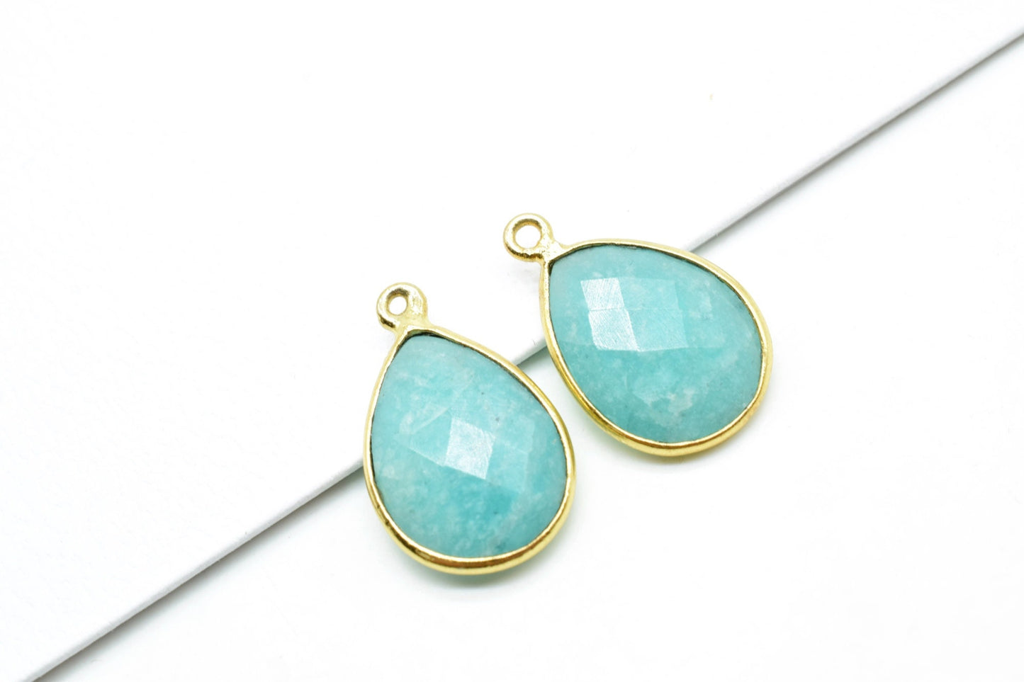 Amazonite 12x16mm Bezel charm,Amazonite Teardrop pendant,Amazonite Faceted Bezel Link Connector,Amazonite Bezel charms