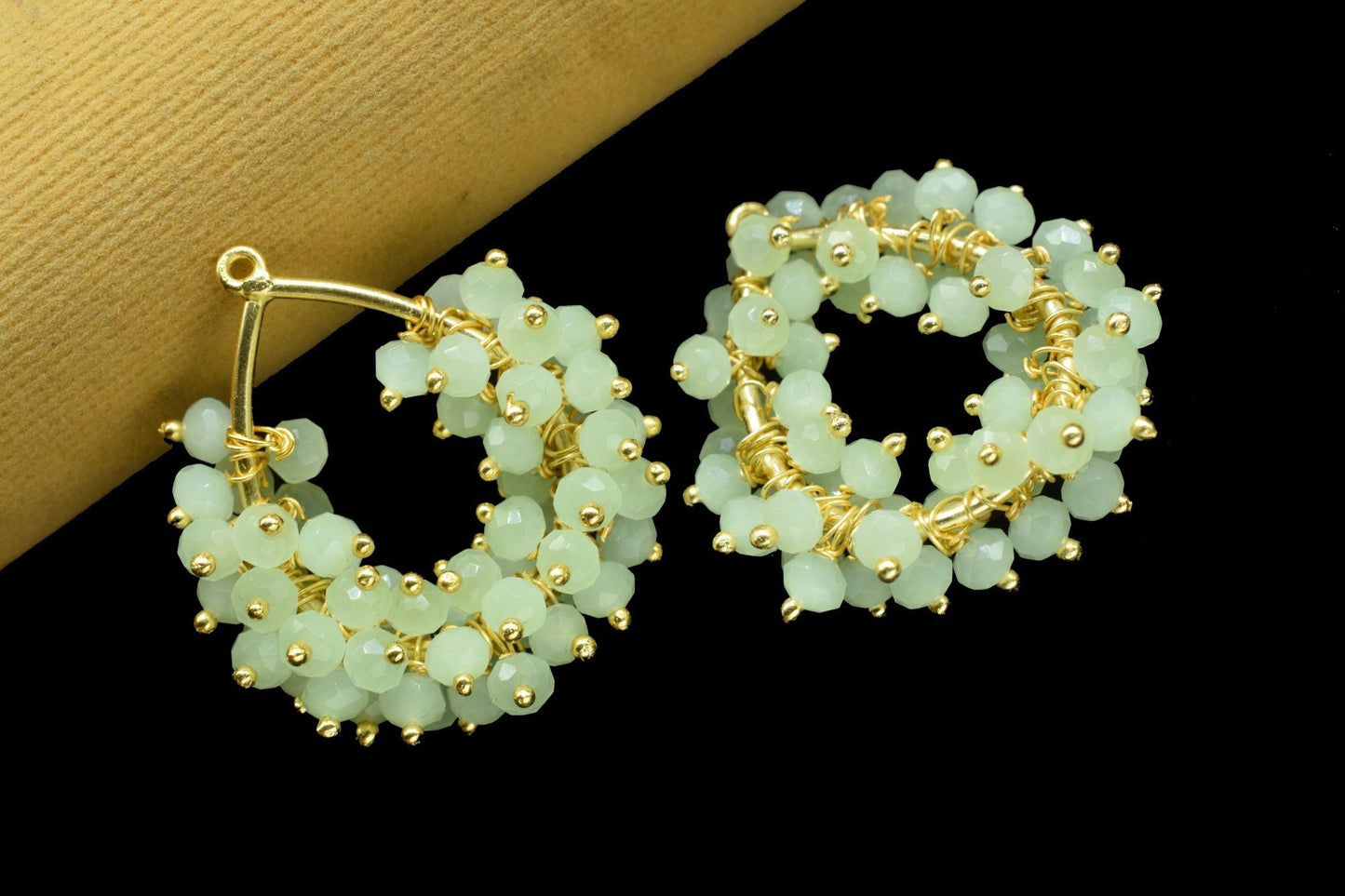 Prehnite Quartz Pendant Charms,Handmade Beaded Charms Necklace,Brass Pendant Jewelry,Wire Wrapped Gemstone Component,Vermeil Dangle Earring