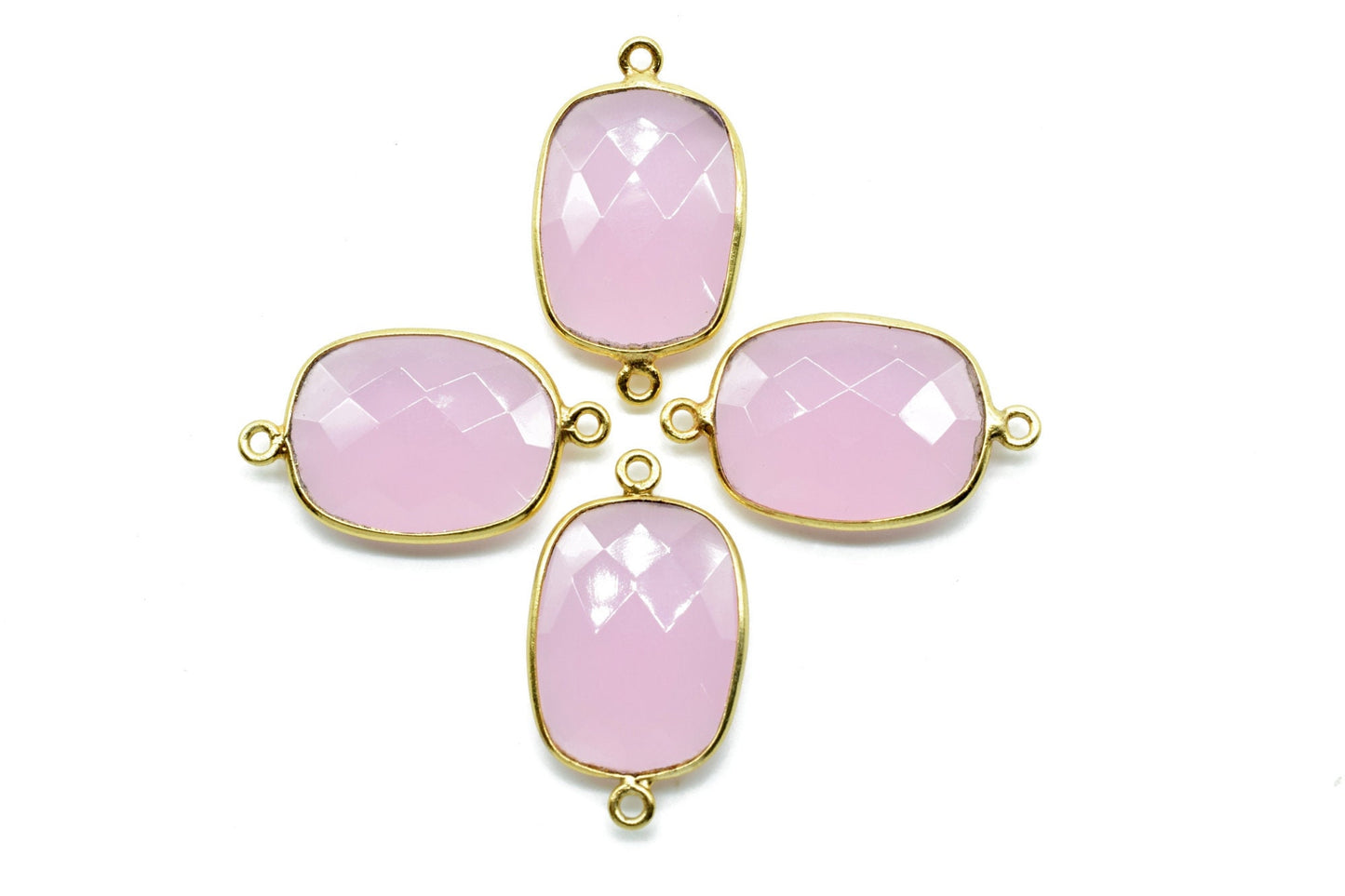 Pink Chalcedony 15x20mm Cushion shape double bail charm,Pink Chalcedony Pendant Charm,Chalcedony Double loop connectors,Cushion Shape charms
