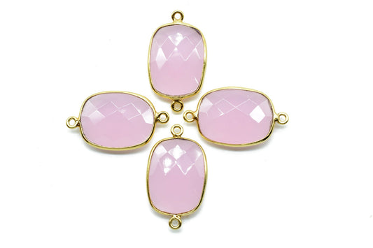 Pink Chalcedony 15x20mm Cushion shape double bail charm,Pink Chalcedony Pendant Charm,Chalcedony Double loop connectors,Cushion Shape charms