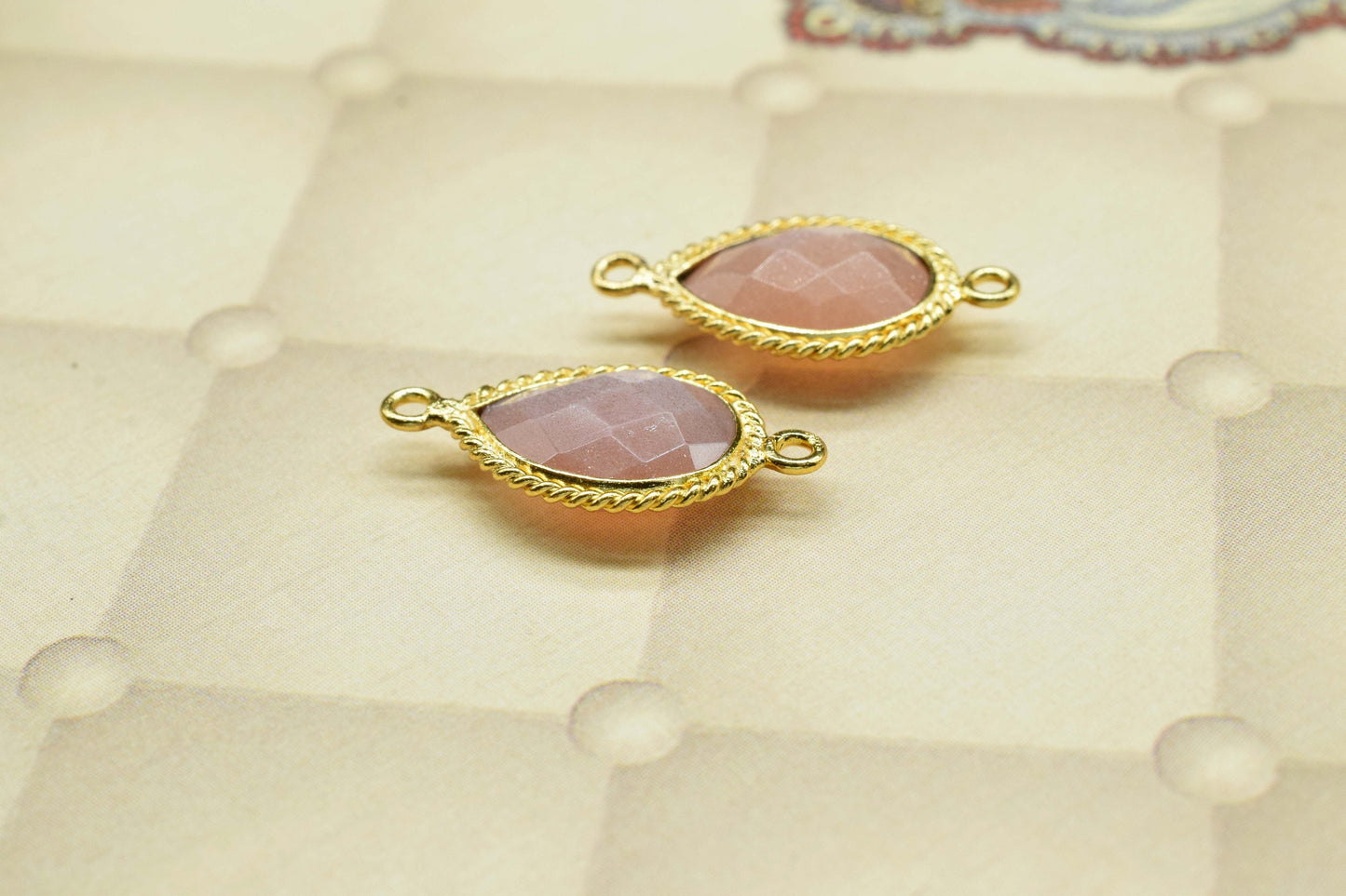 Peach Moonstone 10x14mm Teardrop Shape Charms Pendant,Peach Moonstone Double Bail Pendant Jewelry,Peach Gemstone Gold Plated bezel Jewelry