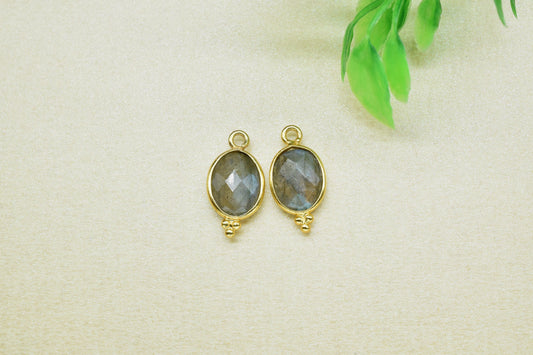 Labradorite Gemstone 8x10mm Oval shape Gold Plated Bezels,Labradorite Pendant Charms,Labradorite connector Jewelry Making Charms Crafts,Gift
