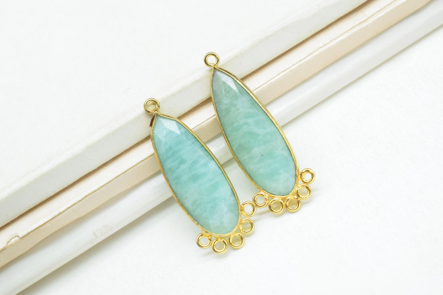 Amazonite 10x30mm Teardrop Bezel Charm/Charms Connector/Handmade Jewellery Connectors/Gemstone Brass Component/Women Jewelry/Gift