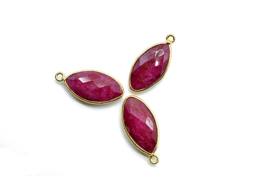Ruby 10x20mm Marquise shape charm,Ruby Brass Gold Plated bezel,Ruby Faceted Briolette Connector,Ruby Bezel Pendant,Earring making charms