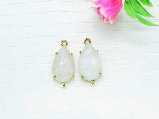 Rainbow Moonstone Connector,Moonstone jewelry meking,Teardrop Bezel,double bail connectors,Handmade Gemstone Bezel,Prong Set Bezel Pendant