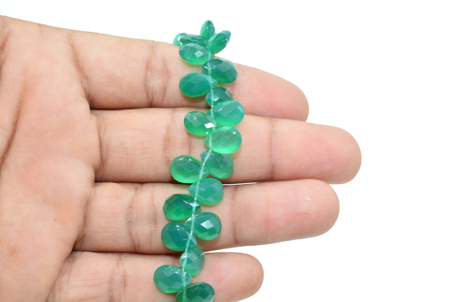 Green Onyx Teardrop 7x10mm Briolettes,Jewelry making supplies,craft supplies,Green Onyx Briolettes,Green Quartz briolettes,Green briolettes