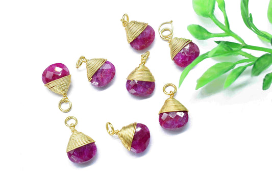 Natural Ruby faceted Connector, Wire Wrapped Gemstone Pendant, Loop Connector, Wire Wrapped Necklace, 10mm Heart Shape Pendant, Ruby jewelry