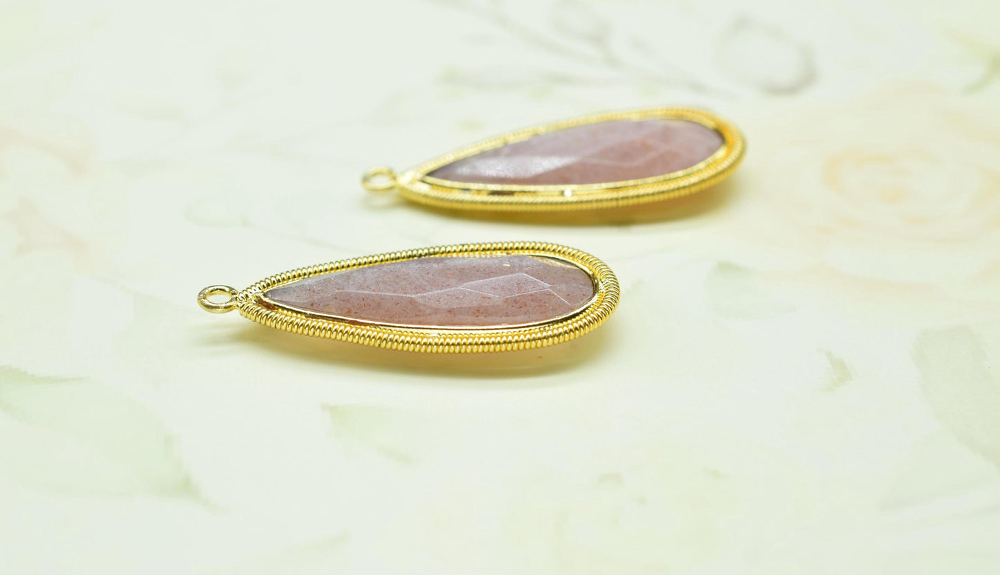 Peach Moonstone 10x30mm Charms,Gemstone Bezel connector,Component Pendant,Moonstone Jewelry,Designer Pendant/Handmade Charms,Bday Gift