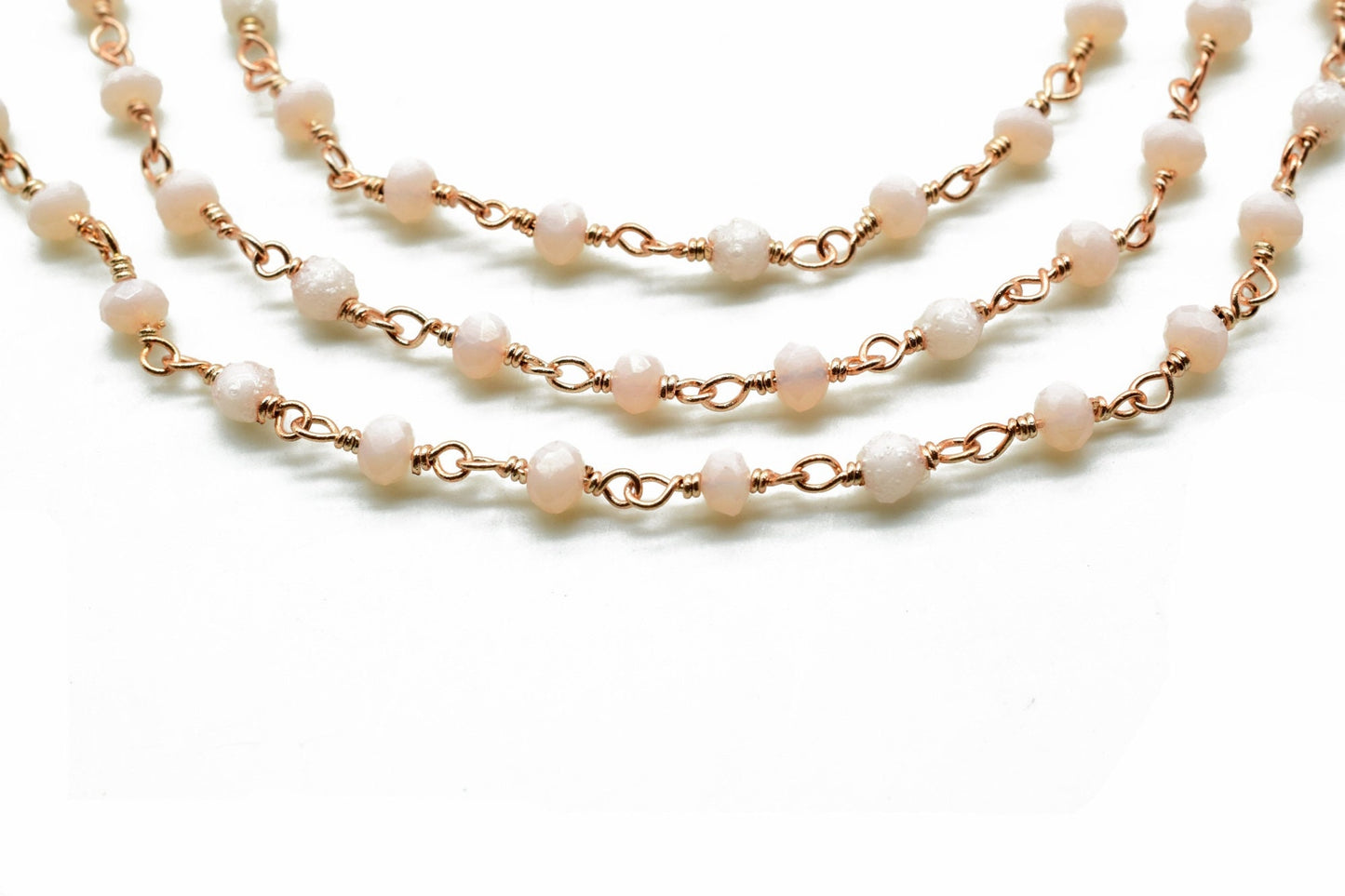 Peach Moonstone Chalcedony Hydro Faceted Wire Wrapped Beaded Rosary Chain,Brass chainJewelry Making Chain Rosary chain,gemstone beaded chain