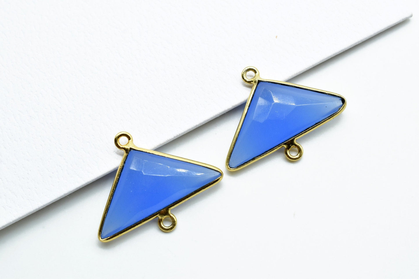 Blue Chalcedony 12x25mm Triangle shape double bail Connector,Bezel links Connector,jewelry making Connector,double Loop Connector,Chalcedony